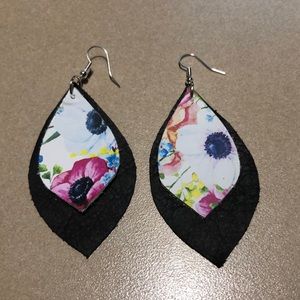 Leather teardrop earrings, handmade